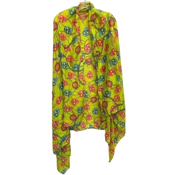 Funky Lime Green & Pink Skull & Chain Scarf Wrap - Picture 1 of 3